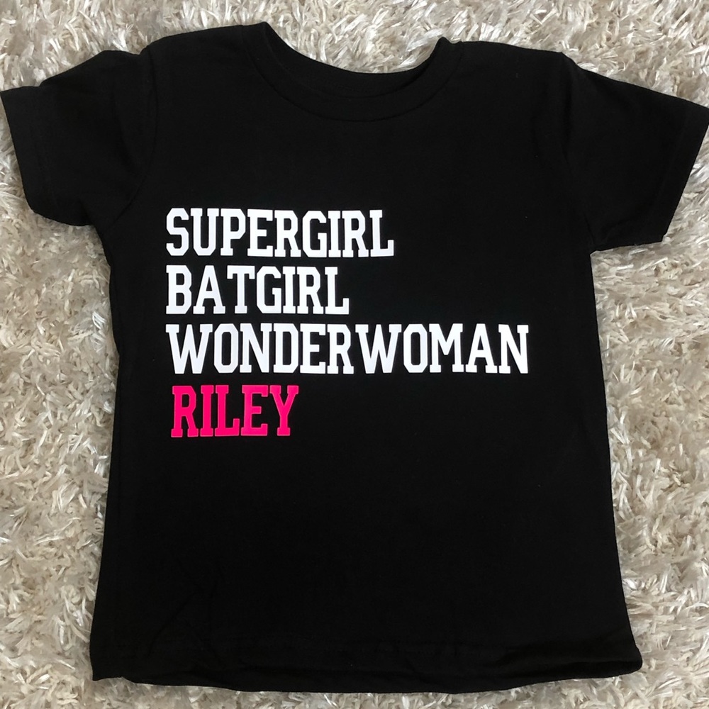 New! Girls Custom Superhero Graphic Tee